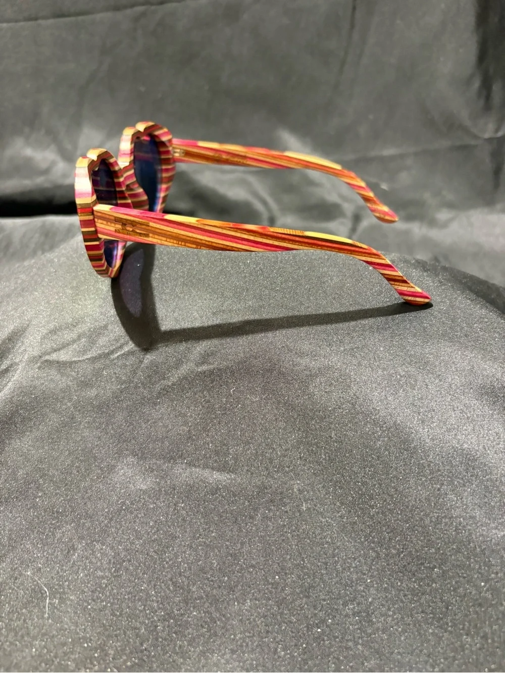 Striped Heart-Shaped Sunglasses with Orange Mirrored Lenses